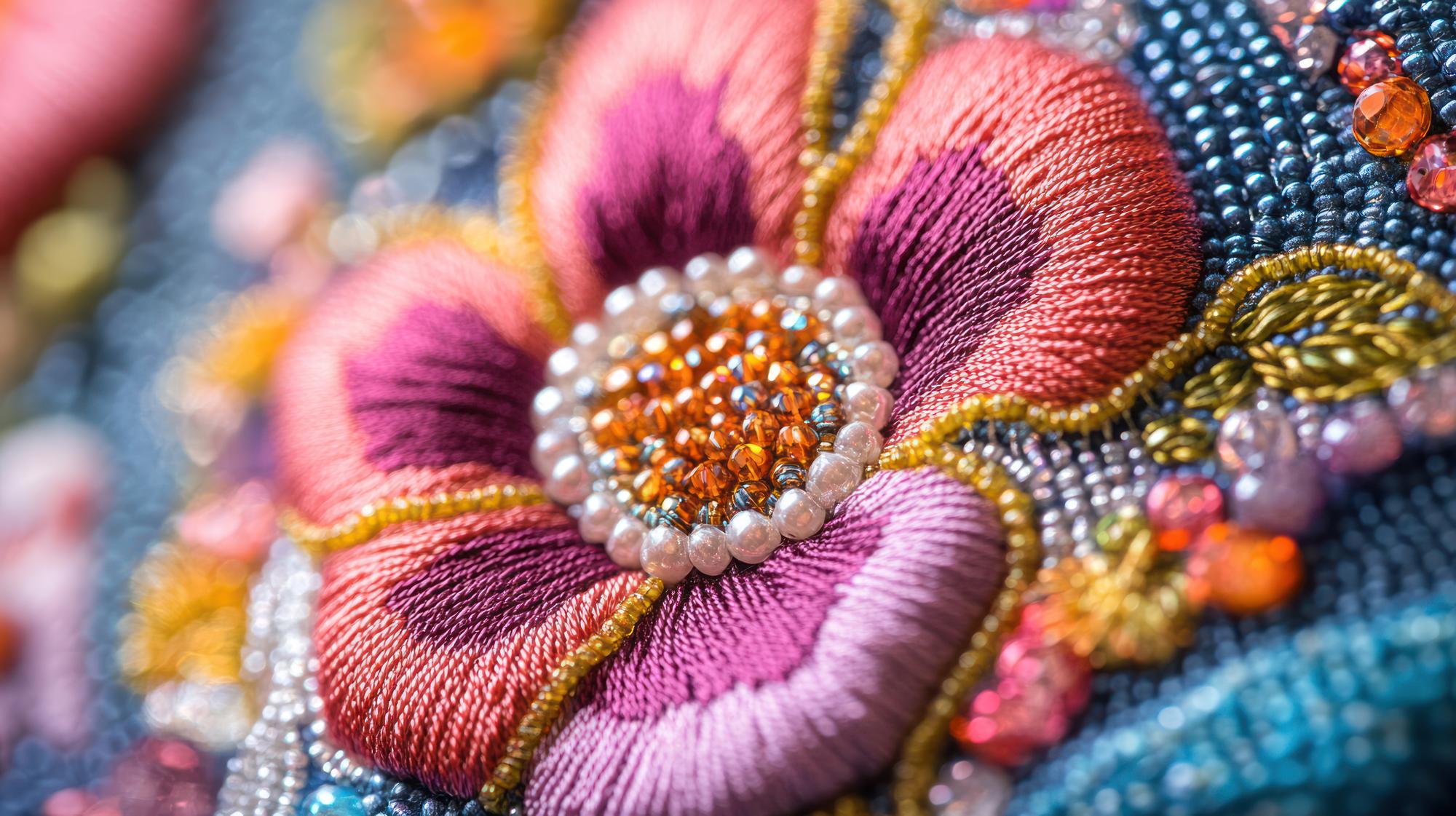 Close-up colorful embroidery on fabric